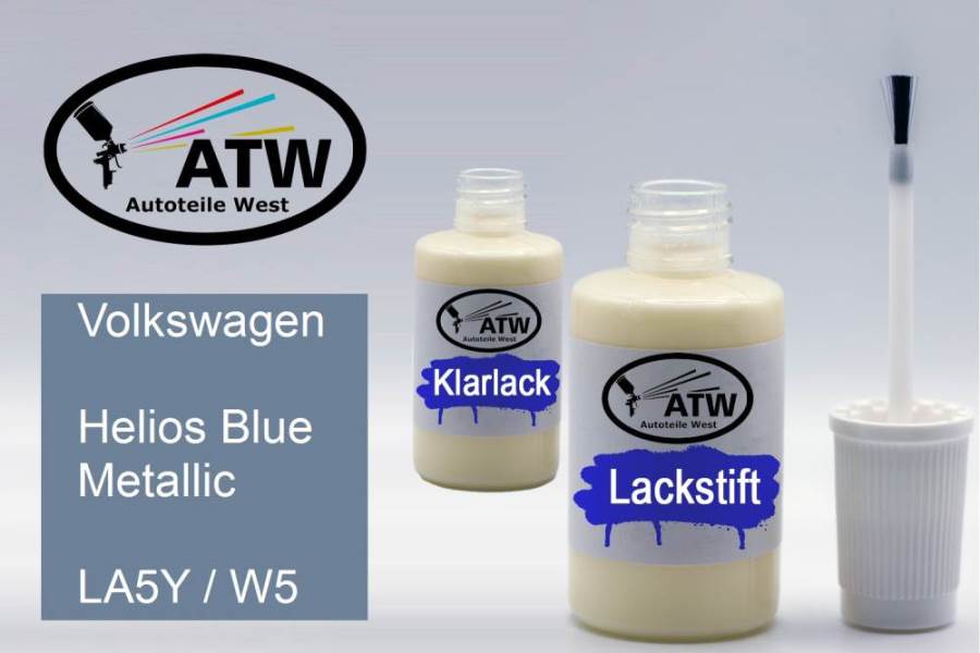 Volkswagen, Helios Blue Metallic, LA5Y / W5: 20ml Lackstift + 20ml Klarlack - Set, von ATW Autoteile West.